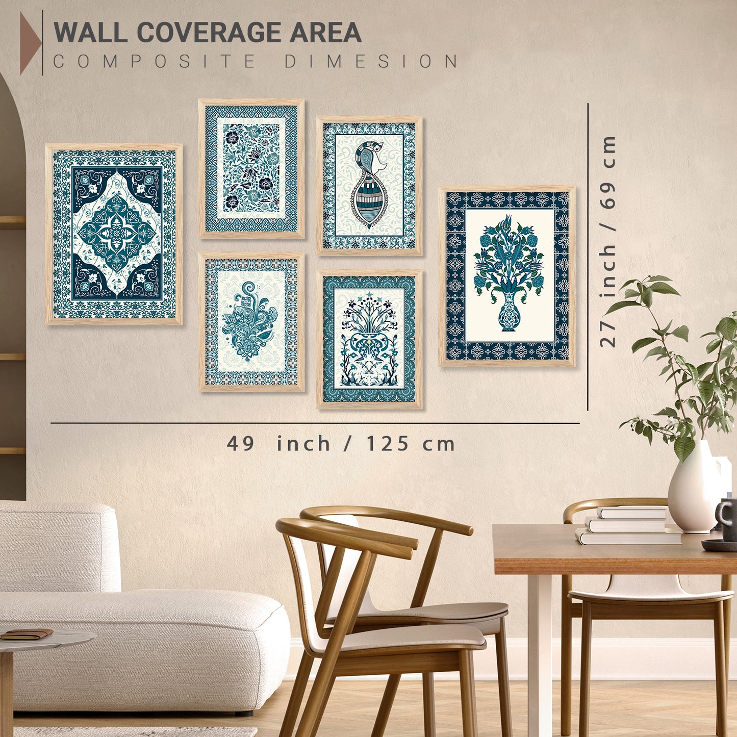 Traditional Indian Prints with Frame for Living Room Bedroom Home and Office Wall Decor Set of 6