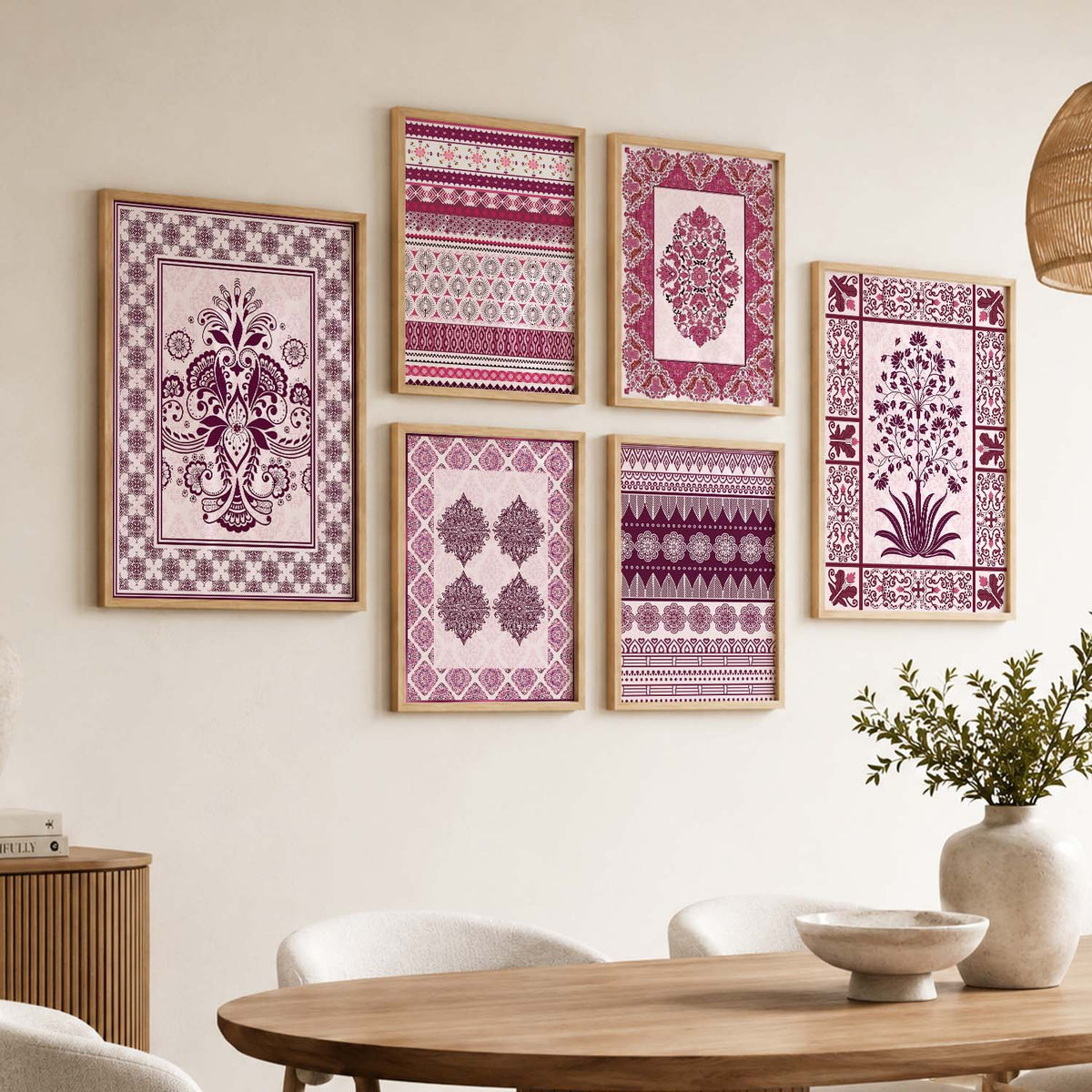 Traditional Indian Prints with Frame for Living Room Bedroom Home and Office Wall Decor Set of 6