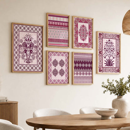 Traditional Indian Prints with Frame for Living Room Bedroom Home and Office Wall Decor Set of 6