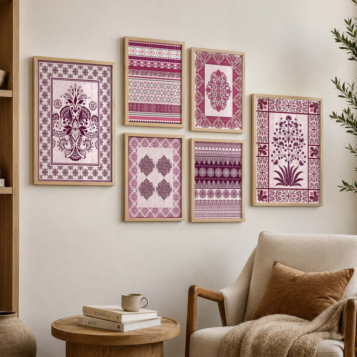Traditional Indian Prints with Frame for Living Room Bedroom Home and Office Wall Decor Set of 6