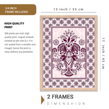 Traditional Indian Prints with Frame for Living Room Bedroom Home and Office Wall Decor Set of 6