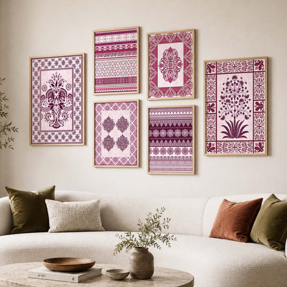 Traditional Indian Prints with Frame for Living Room Bedroom Home and Office Wall Decor Set of 6
