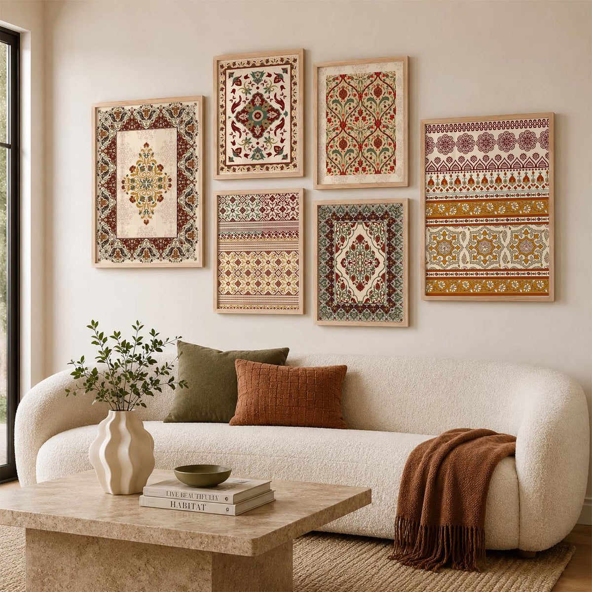 Traditional Indian Prints with Frame for Living Room Bedroom Home and Office Wall Decor Set of 6
