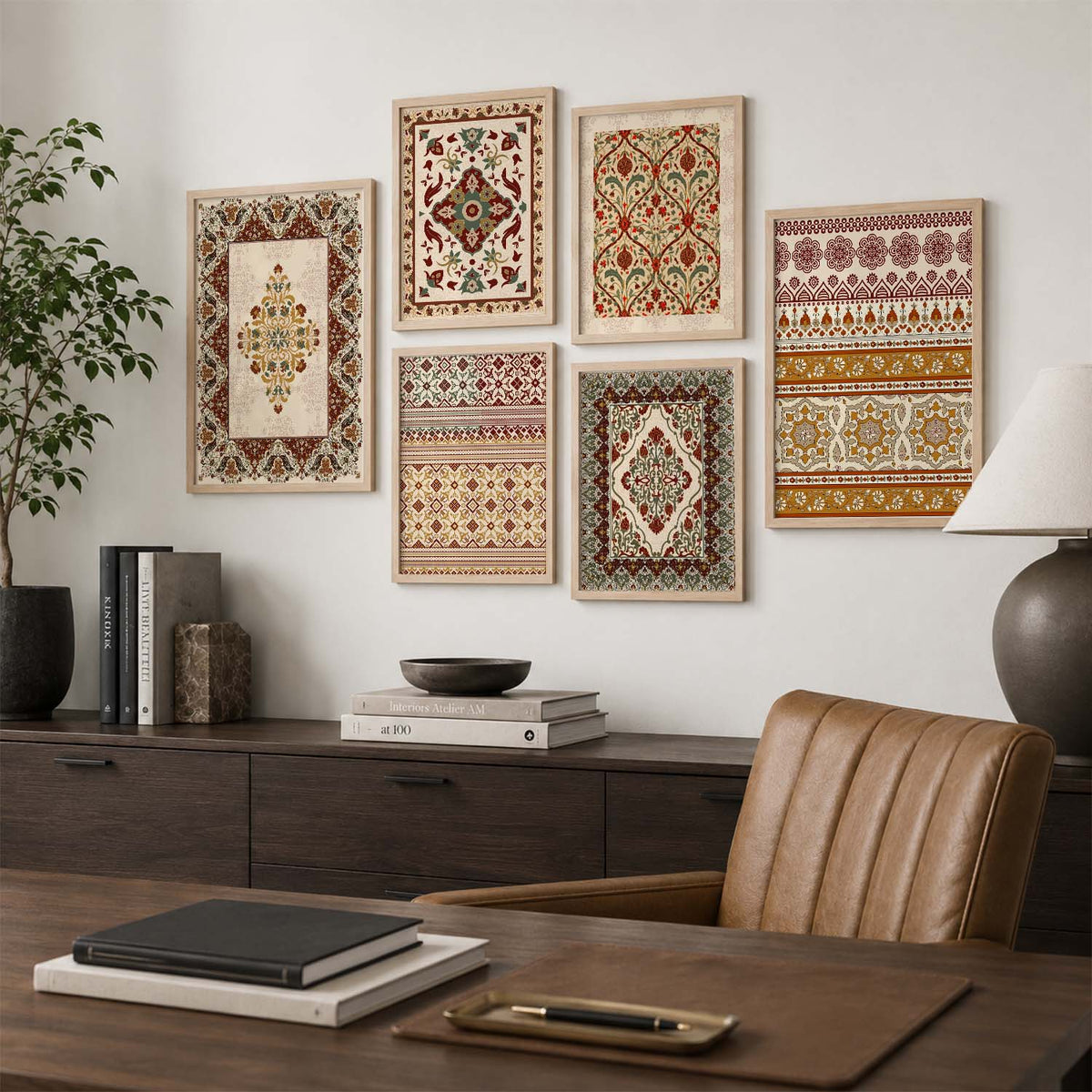 Traditional Indian Prints with Frame for Living Room Bedroom Home and Office Wall Decor Set of 6