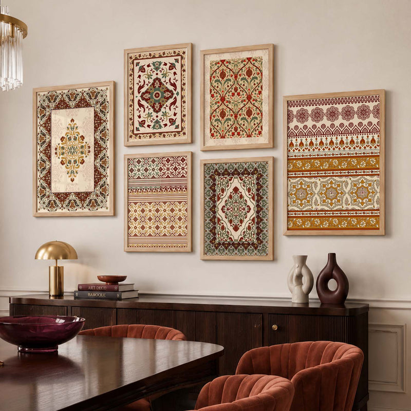 Traditional Indian Prints with Frame for Living Room Bedroom Home and Office Wall Decor Set of 6