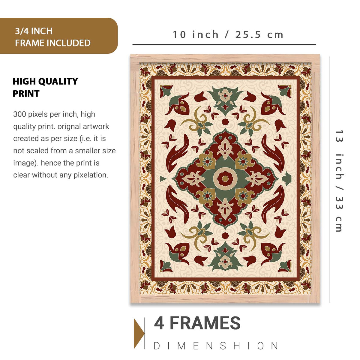 Traditional Indian Prints with Frame for Living Room Bedroom Home and Office Wall Decor Set of 6