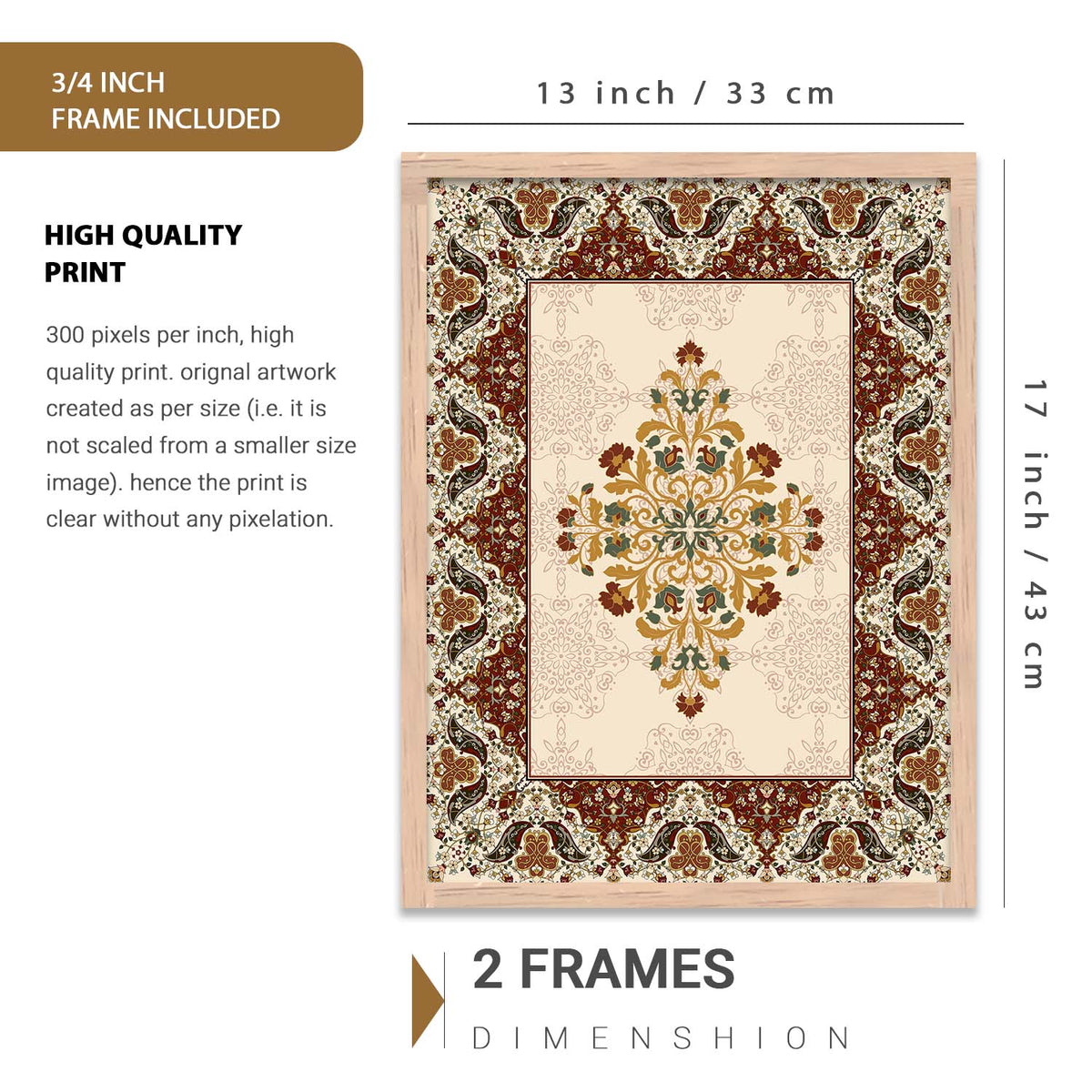 Traditional Indian Prints with Frame for Living Room Bedroom Home and Office Wall Decor Set of 6