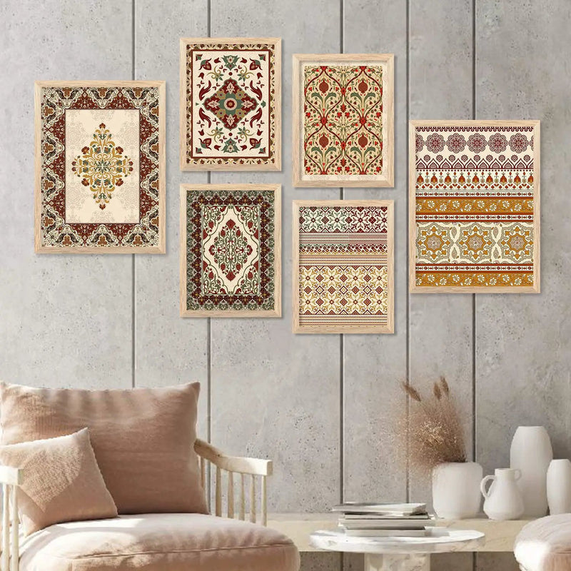 Traditional Indian Prints with Frame for Living Room Bedroom Home and Office Wall Decor Set of 6