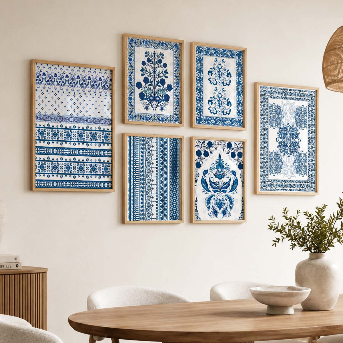 Traditional Indian Prints with Frame for Living Room Bedroom Home and Office Wall Decor Set of 6