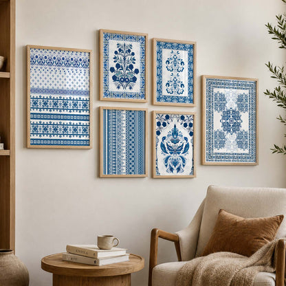 Traditional Indian Prints with Frame for Living Room Bedroom Home and Office Wall Decor Set of 6