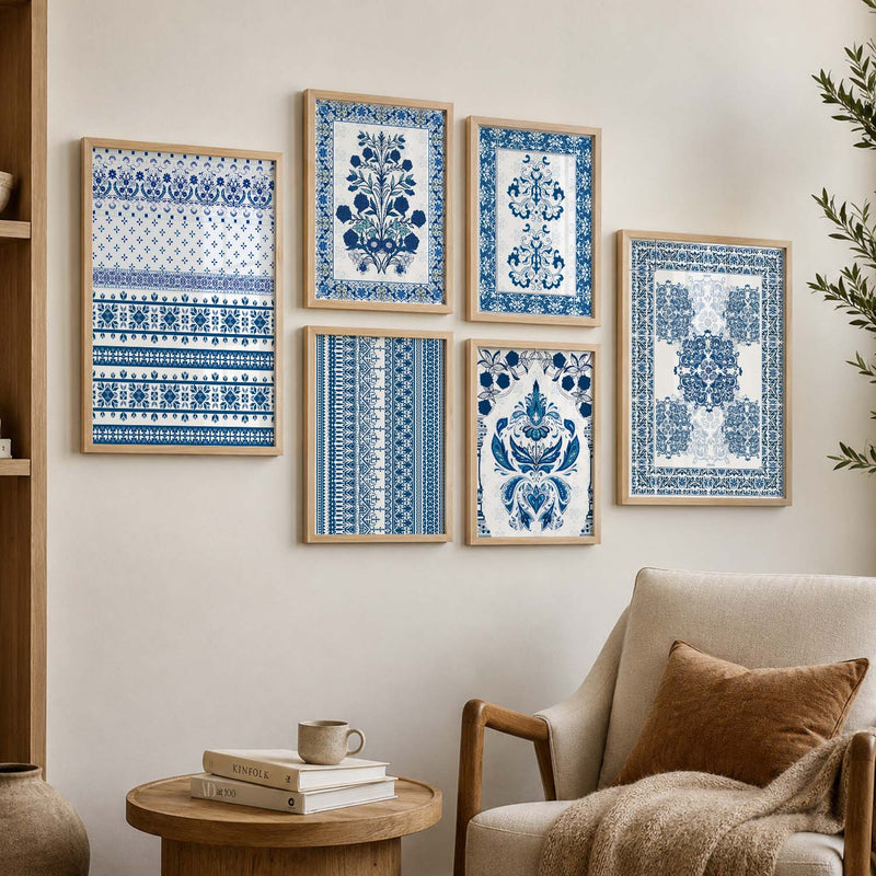 Traditional Indian Prints with Frame for Living Room Bedroom Home and Office Wall Decor Set of 6