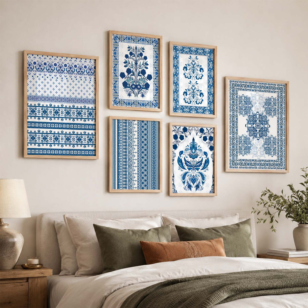 Traditional Indian Prints with Frame for Living Room Bedroom Home and Office Wall Decor Set of 6