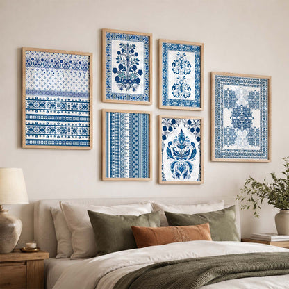 Traditional Indian Prints with Frame for Living Room Bedroom Home and Office Wall Decor Set of 6