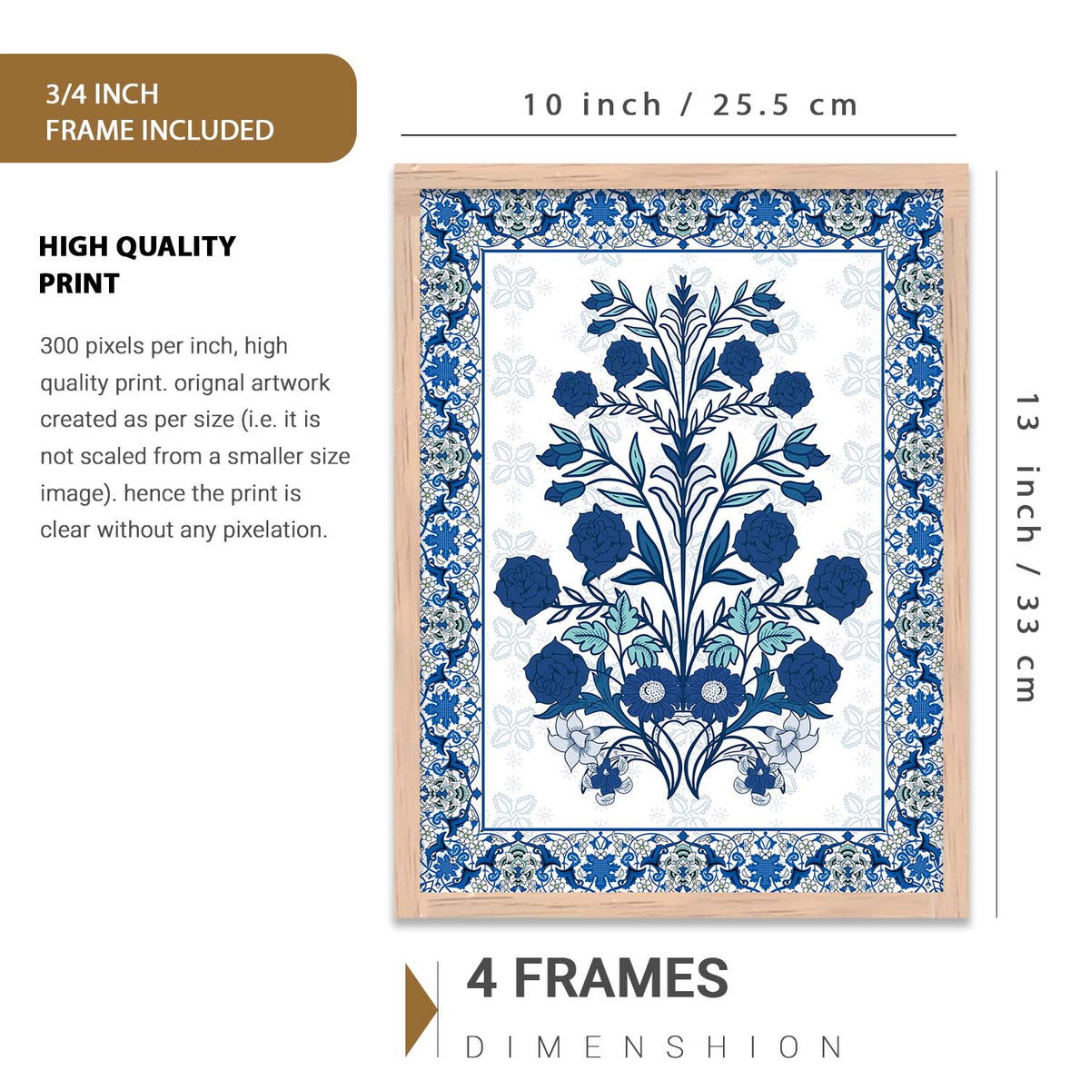 Traditional Indian Prints with Frame for Living Room Bedroom Home and Office Wall Decor Set of 6