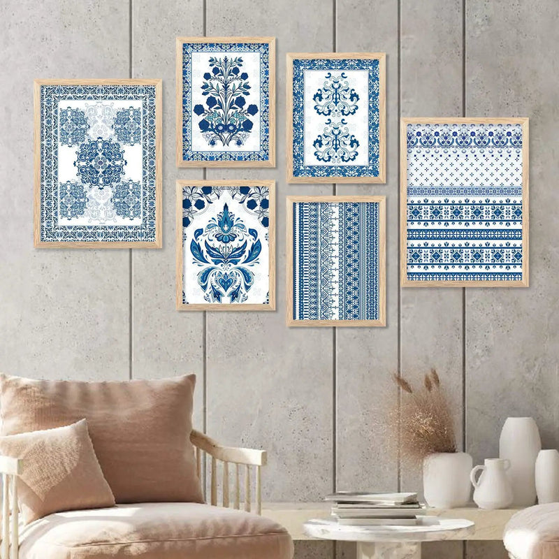 Traditional Indian Prints with Frame for Living Room Bedroom Home and Office Wall Decor Set of 6