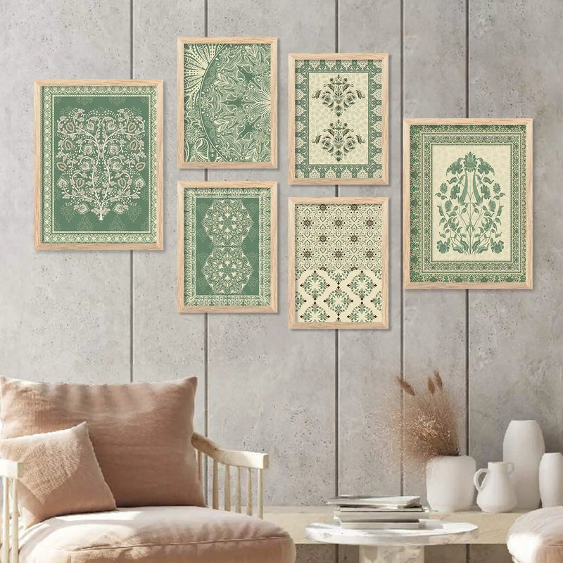 Traditional Indian Prints with Frame for Living Room Bedroom Home and Office Wall Decor Set of 6