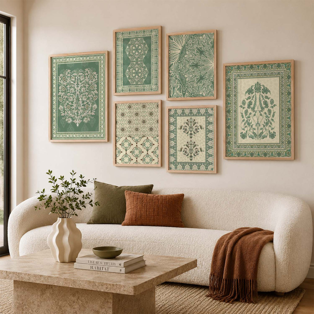 Traditional Indian Prints with Frame for Living Room Bedroom Home and Office Wall Decor Set of 6