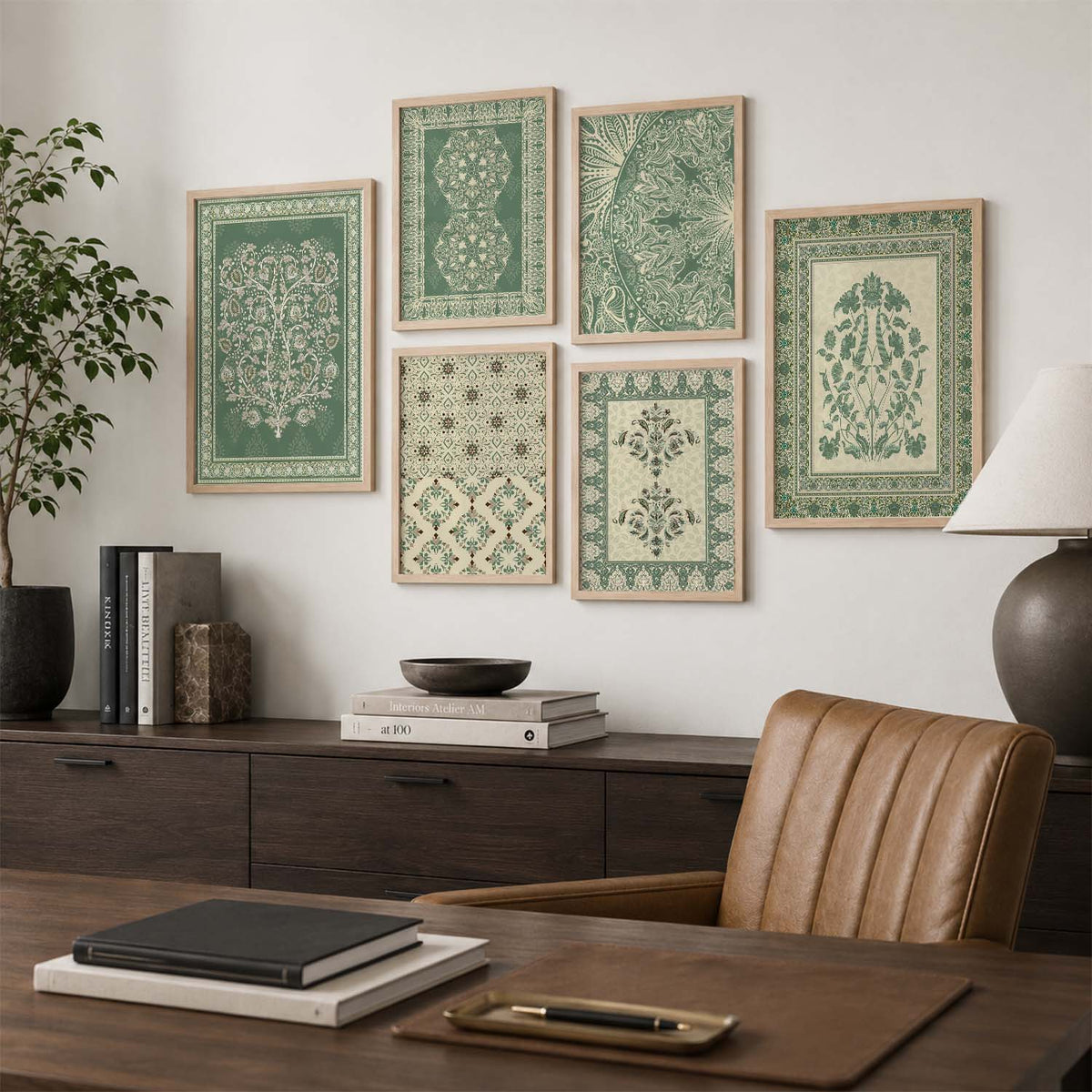 Traditional Indian Prints with Frame for Living Room Bedroom Home and Office Wall Decor Set of 6