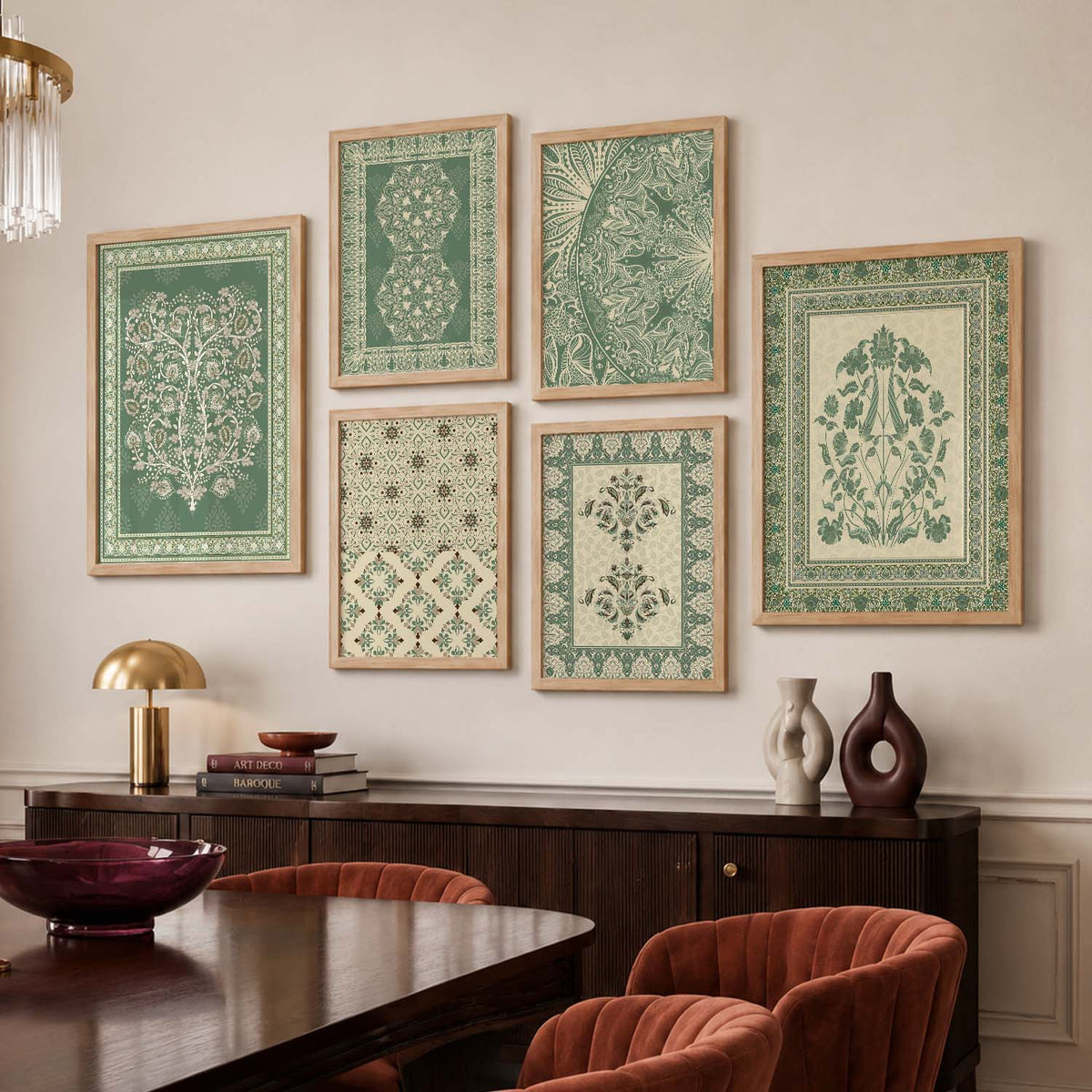 Traditional Indian Prints with Frame for Living Room Bedroom Home and Office Wall Decor Set of 6