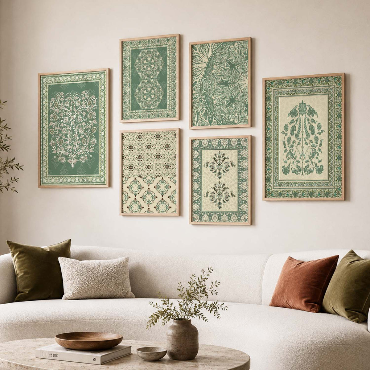 Traditional Indian Prints with Frame for Living Room Bedroom Home and Office Wall Decor Set of 6
