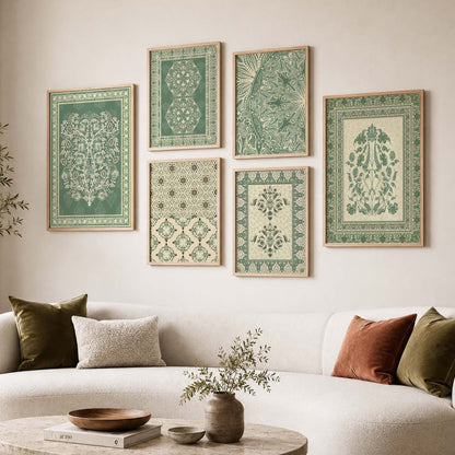 Traditional Indian Prints with Frame for Living Room Bedroom Home and Office Wall Decor Set of 6