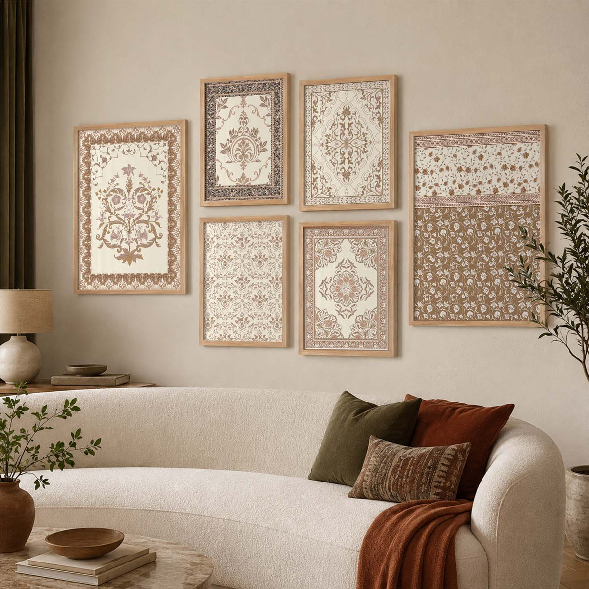 Traditional Indian Prints with Frame for Living Room Bedroom Home and Office Wall Decor Set of 6