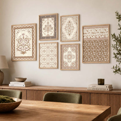 Traditional Indian Prints with Frame for Living Room Bedroom Home and Office Wall Decor Set of 6