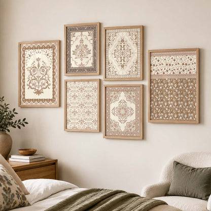 Traditional Indian Prints with Frame for Living Room Bedroom Home and Office Wall Decor Set of 6