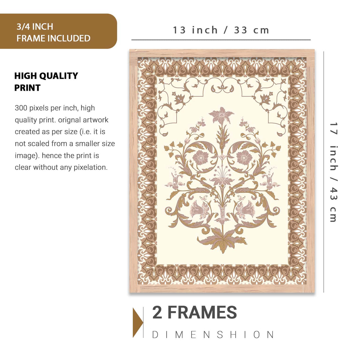 Traditional Indian Prints with Frame for Living Room Bedroom Home and Office Wall Decor Set of 6