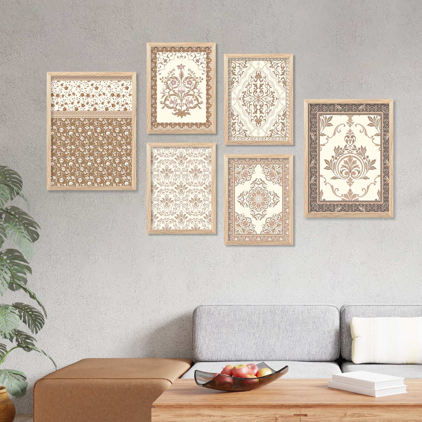 Traditional Indian Prints with Frame for Living Room Bedroom Home and Office Wall Decor Set of 6