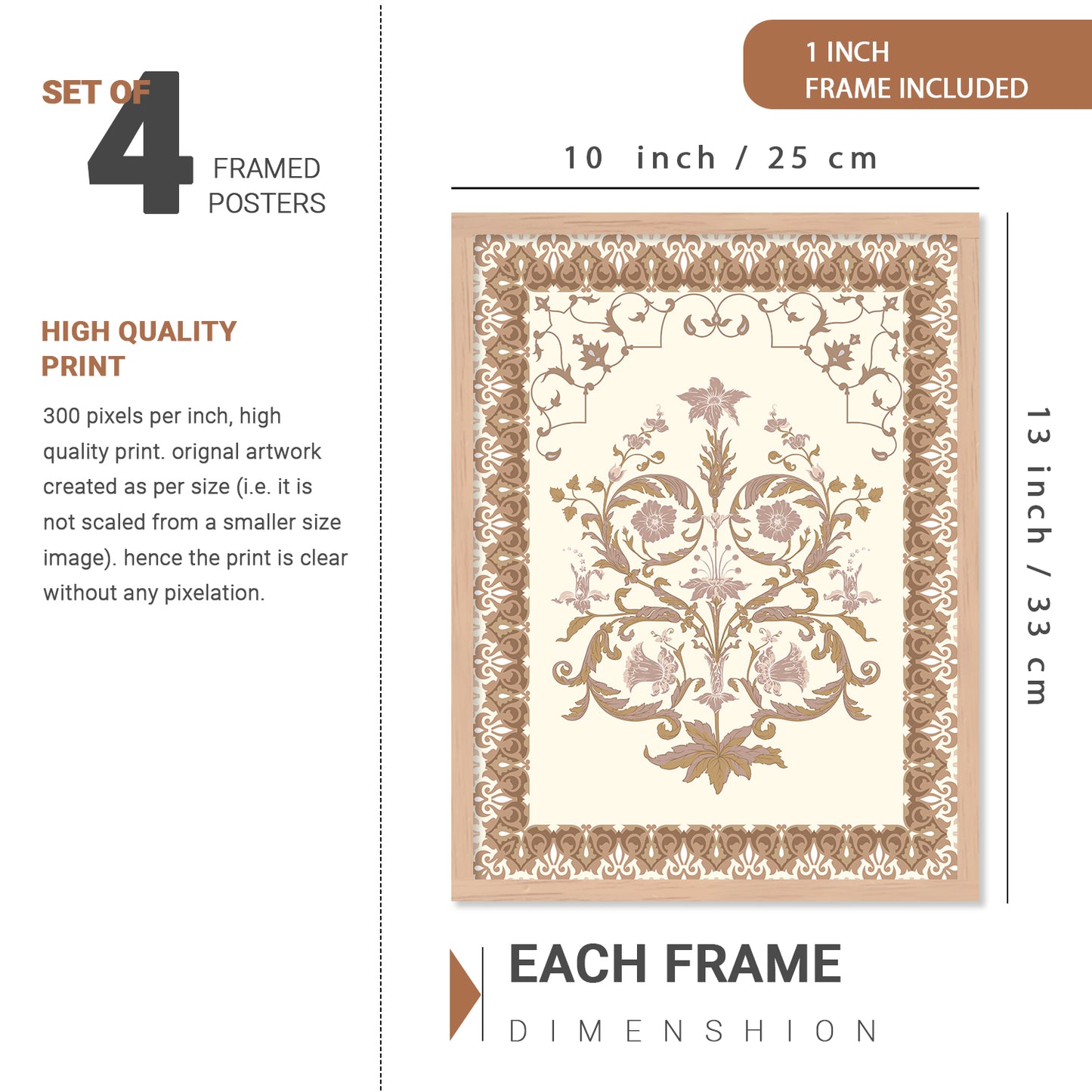 Traditional Indian Prints with Frame for Living Room Bedroom Home and Office Wall Decor Set of 6