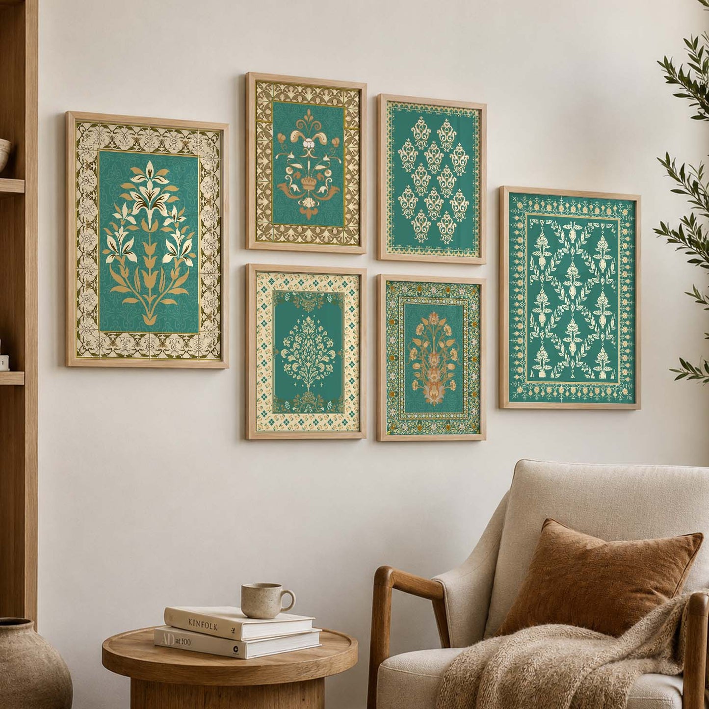 Traditional Indian Prints with Frame for Living Room Bedroom Home and Office Wall Decor Set of 6