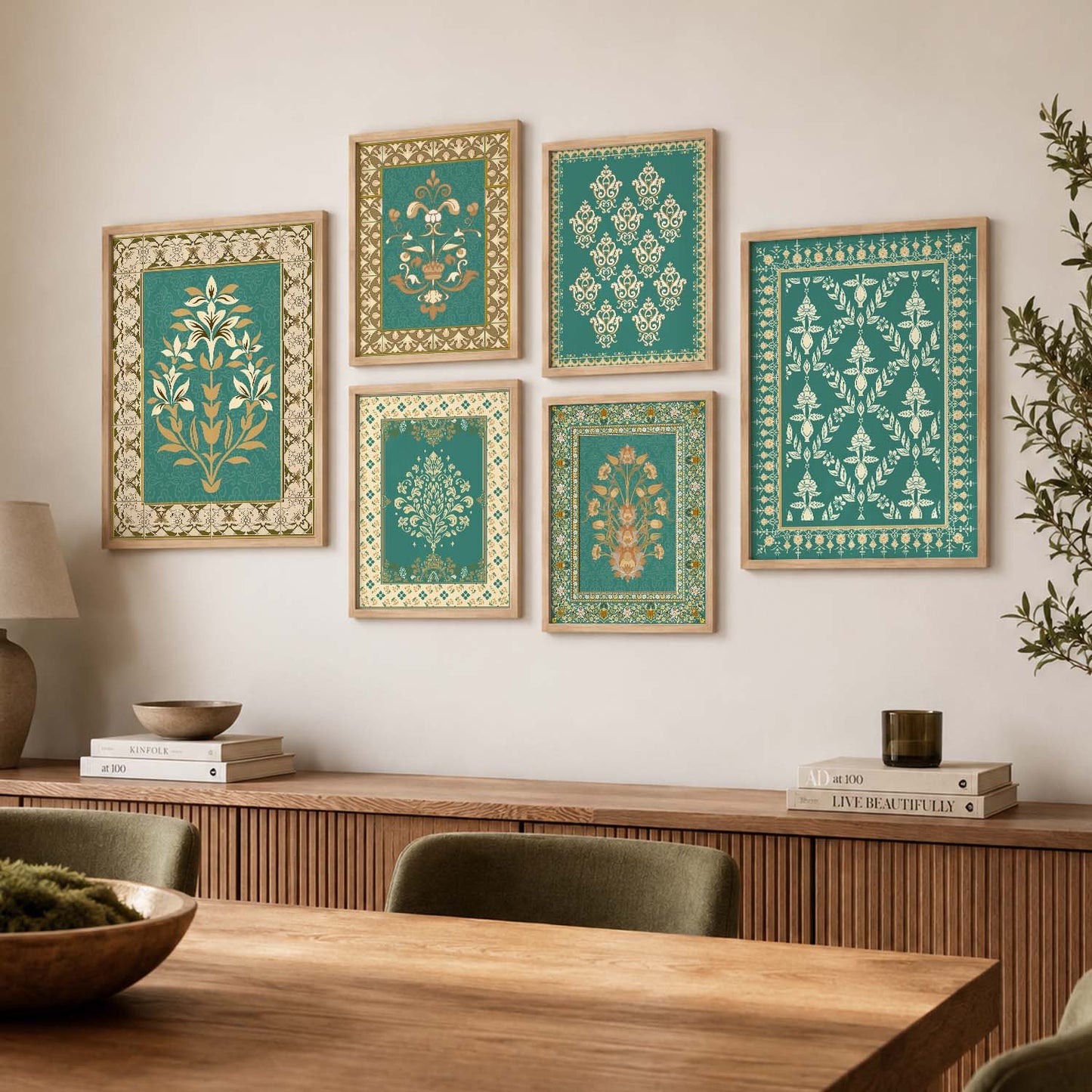 Traditional Indian Prints with Frame for Living Room Bedroom Home and Office Wall Decor Set of 6