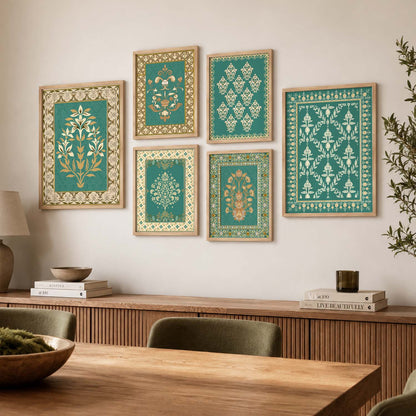 Traditional Indian Prints with Frame for Living Room Bedroom Home and Office Wall Decor Set of 6