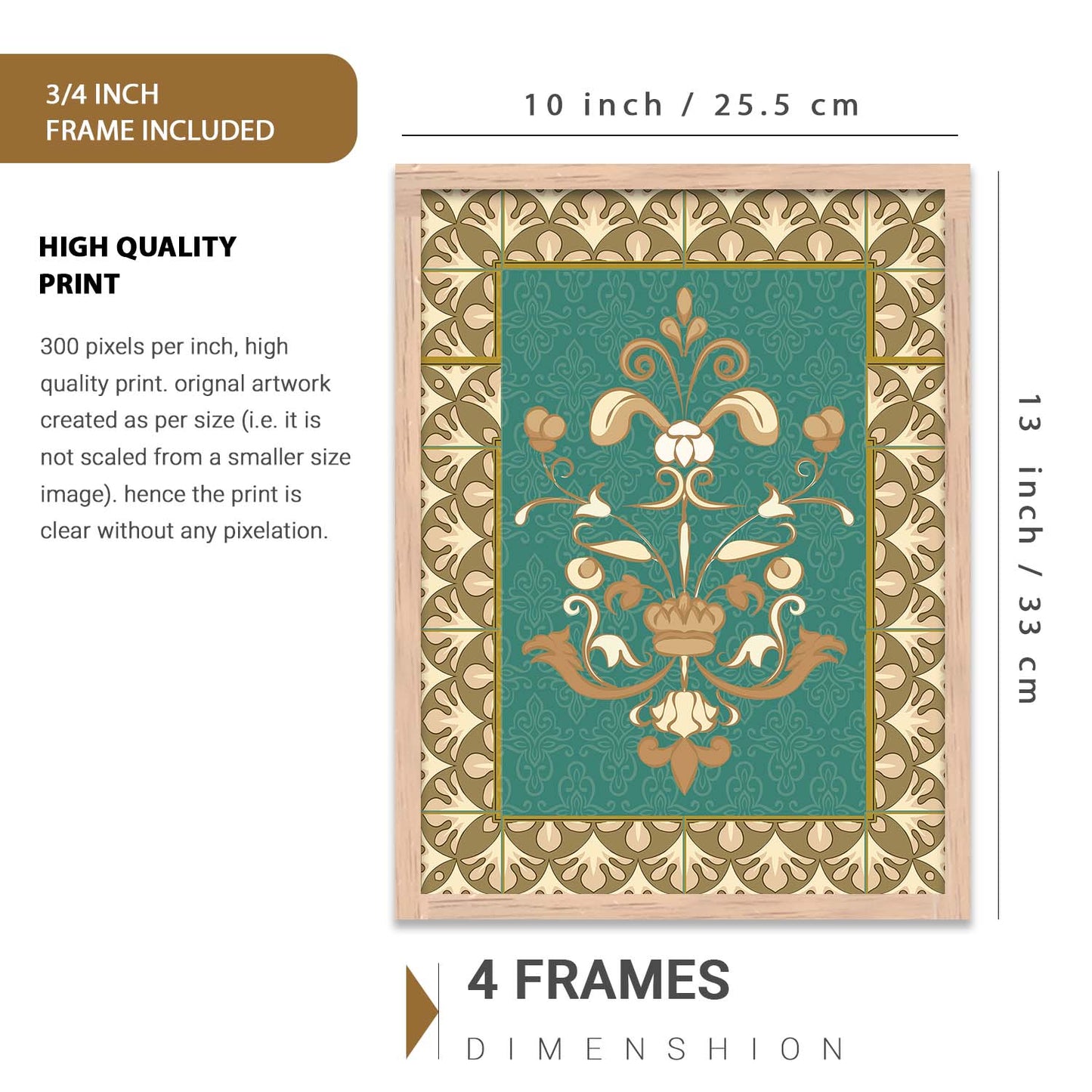 Traditional Indian Prints with Frame for Living Room Bedroom Home and Office Wall Decor Set of 6