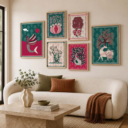 Gond Wall Art Poster With Frame For Home And Wall Decor