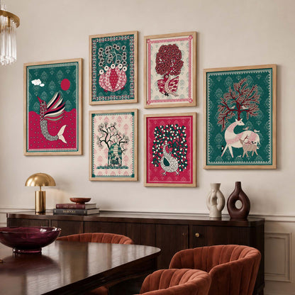 Gond Wall Art Poster With Frame For Home And Wall Decor