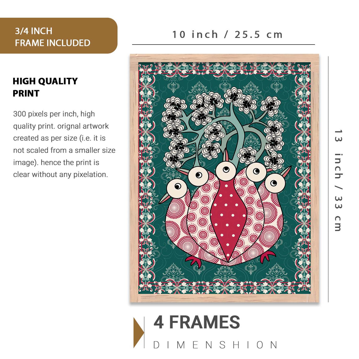 Gond Wall Art Poster With Frame For Home And Wall Decor
