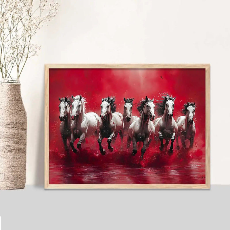 Seven  Running Vastu Lucky Horse  Theme Wall Posters with Frame