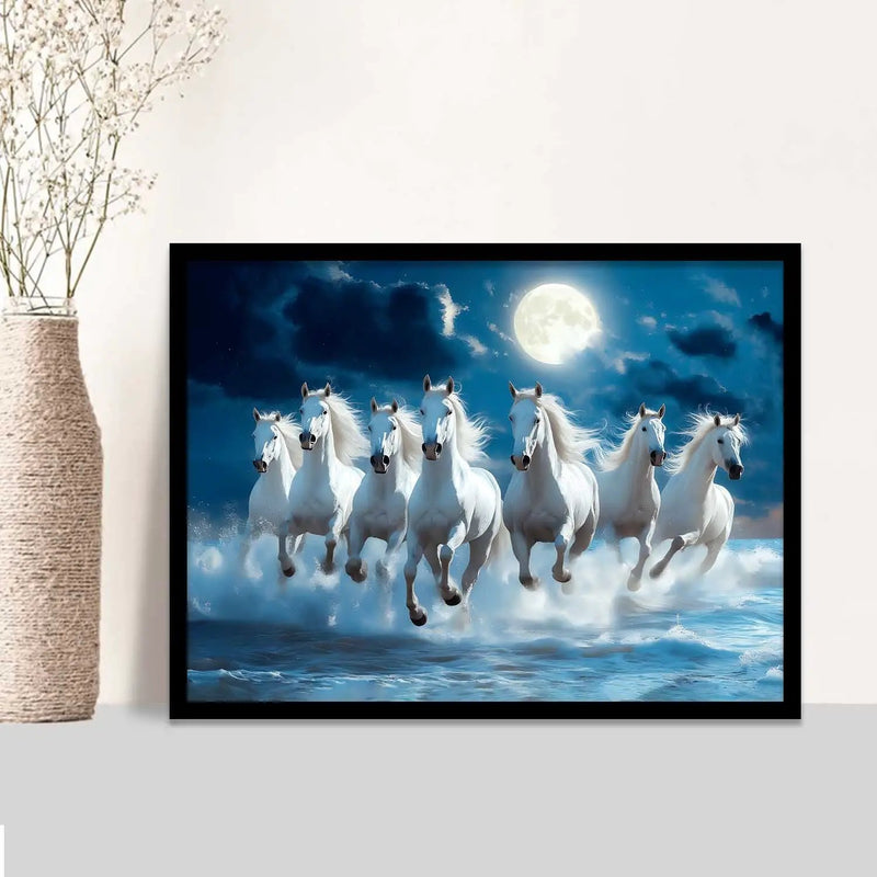 Seven  Running  Vastu Lucky Horse  Theme Wall Posters with Frame