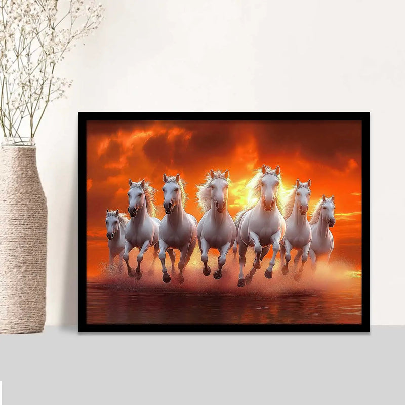 Seven  Running  Vastu  Lucky Horse  Theme Wall Posters with Frame
