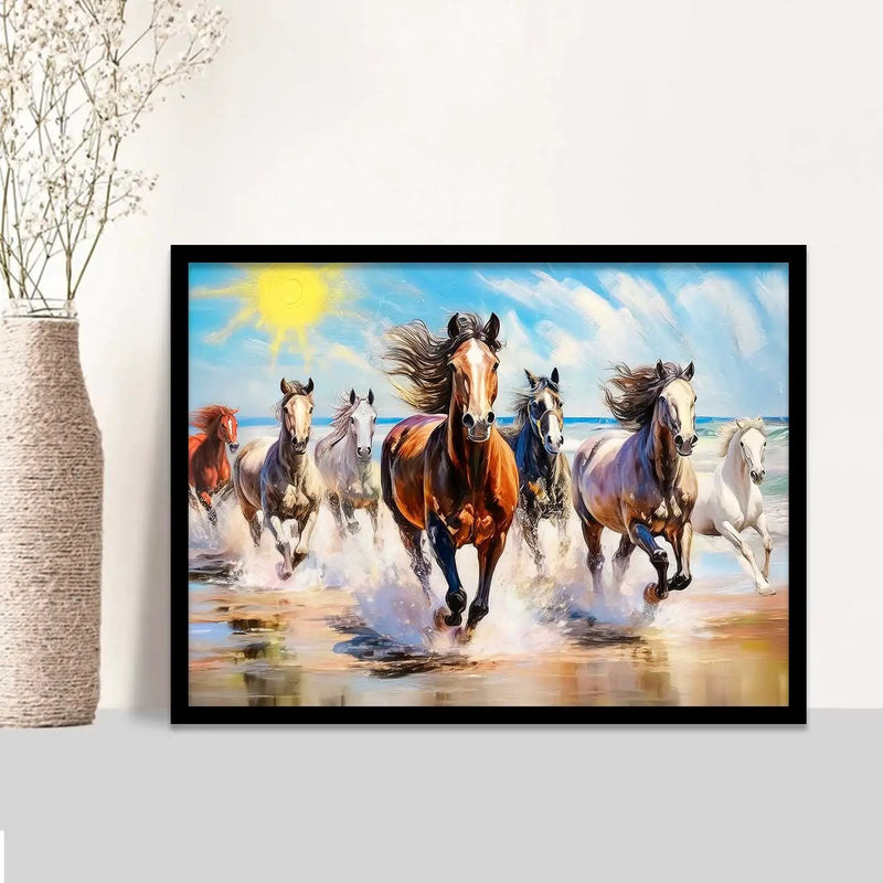 Seven  Running  Vastu  Lucky Horse Theme Wall Posters with Frame