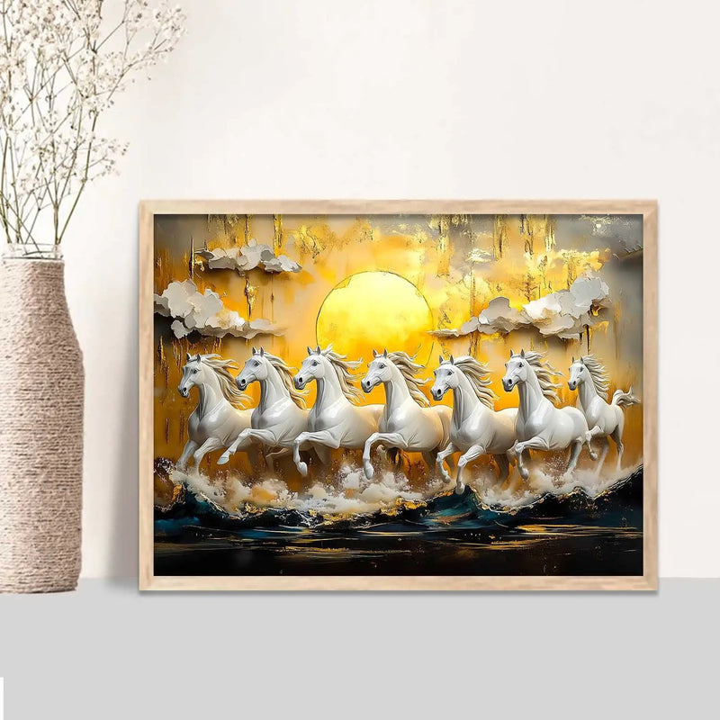 Seven  Running Vastu  Lucky Horse Theme Wall Posters with Frame