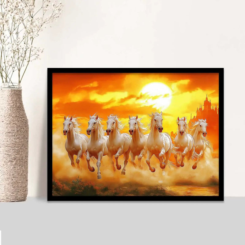 Seven  Running  Vastu  Lucky Horse Theme Wall Posters with Frame