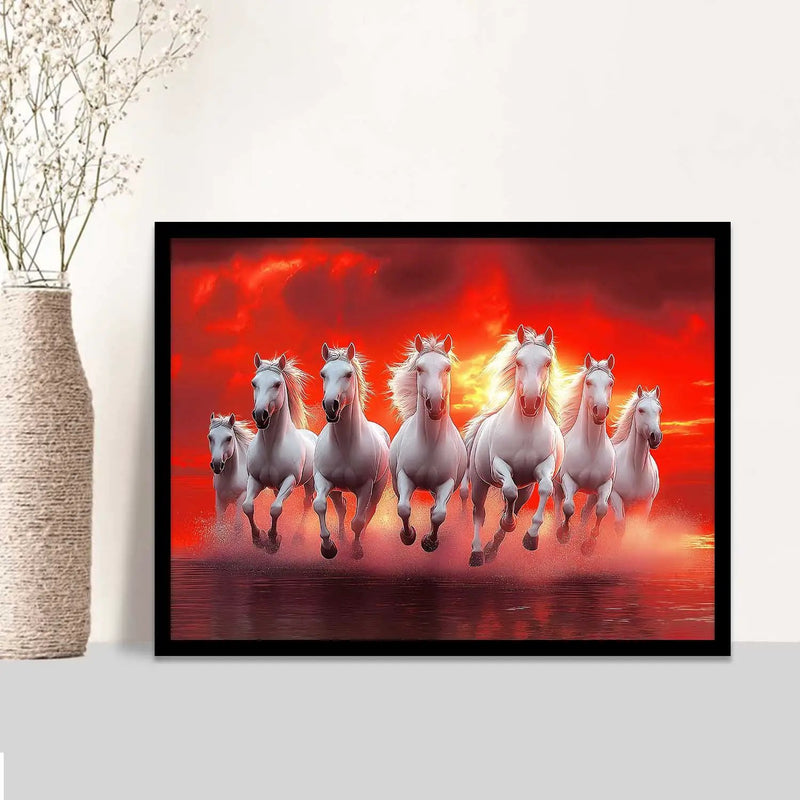 Seven   Running  Vastu  Lucky Horse Theme Wall Posters with Frame