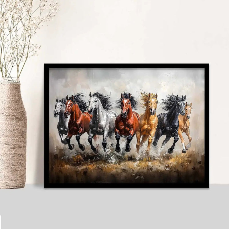 Seven  Running  Vastu  Lucky Horse Theme Wall Posters with Frame