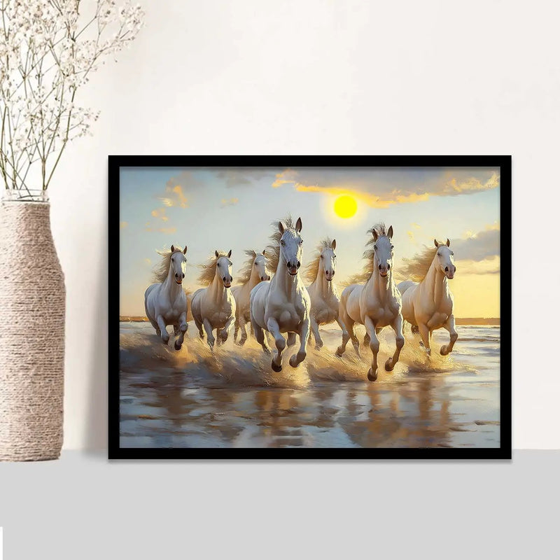 Seven Running  Vastu  Lucky Horse Theme Wall Posters with Frame