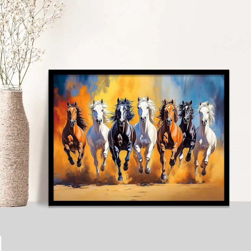 Seven  Running  Vastu  Lucky Horse Theme Wall Posters with Frame