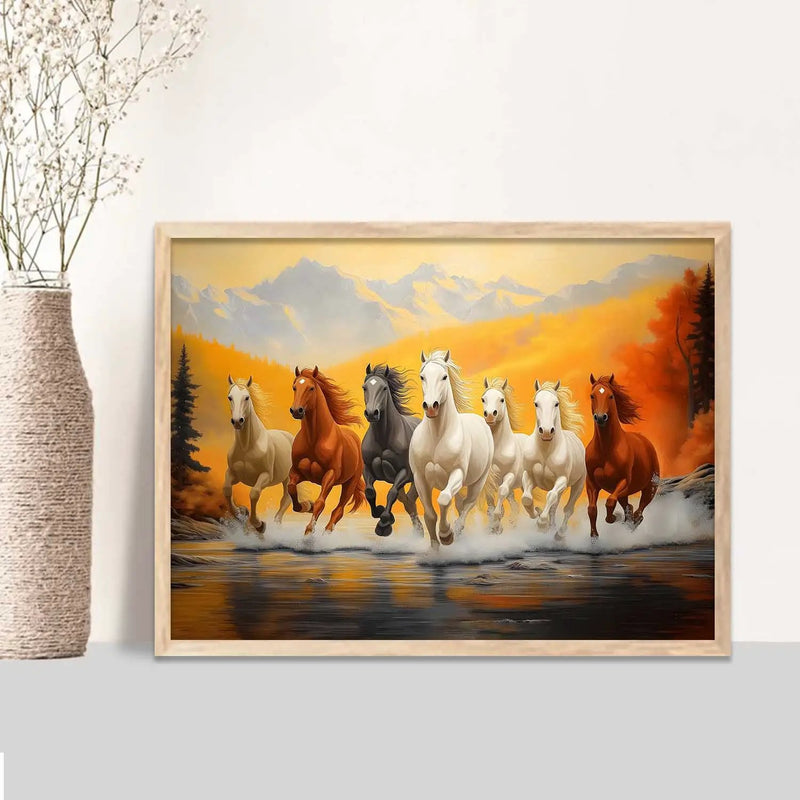 Seven   Running   Vastu  Lucky  Horse Theme Wall Posters with Frame