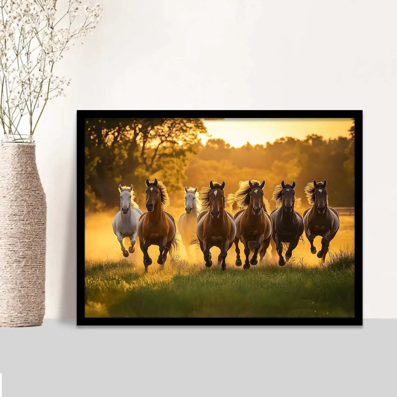 Seven   Running   Vastu  Lucky  Horse Theme Wall Posters with Frame